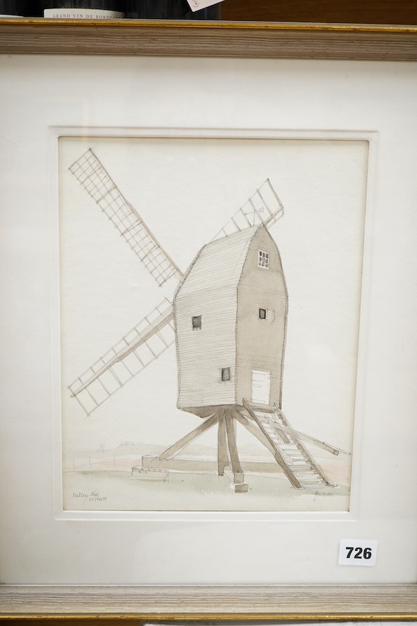 John Skelton (1925-2009), ‘Nutley Mill’ and a view of a church, each signed and dated '79 and 1995, two watercolours, largest 29 x 35cm, Provenance: from the artist's family